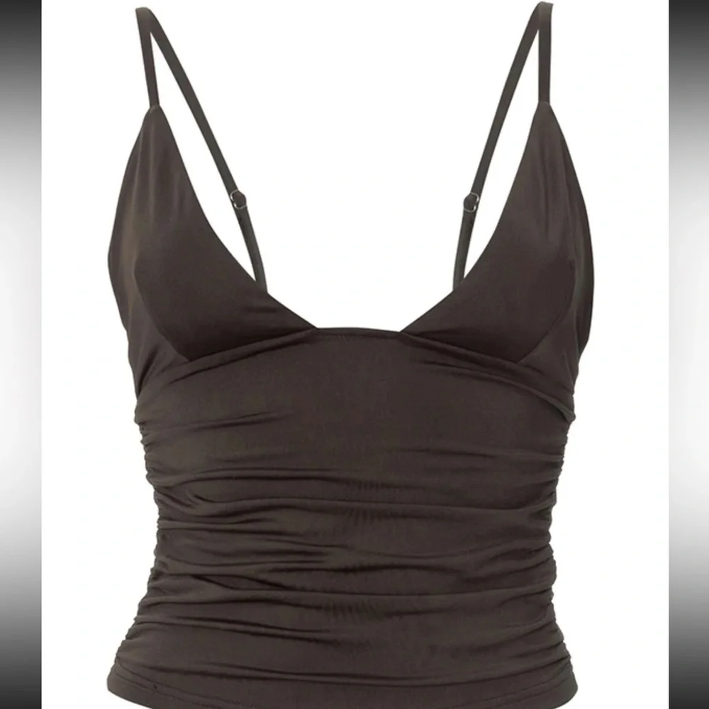 Solid Ruched Backless Cami Top - Picture 3 of 5